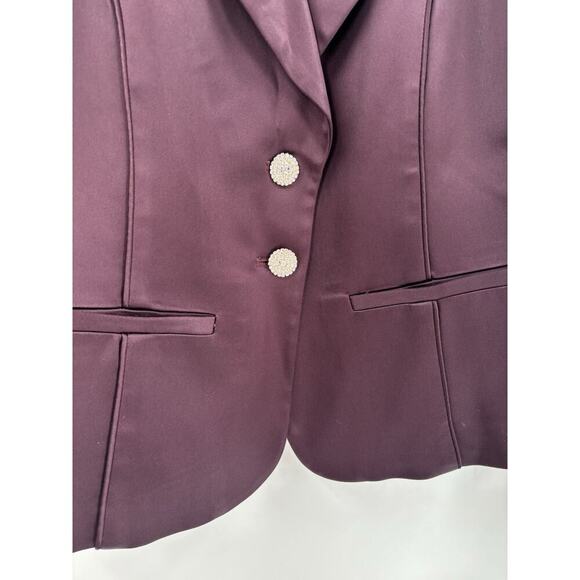 Cache Vintage Blazer Womens Small Burgundy Purple Satin Rhinestone Jacket Button - Picture 2 of 16